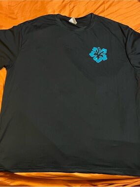 Black Short-Sleeve Tee with Blue Floral Chest Graphic
